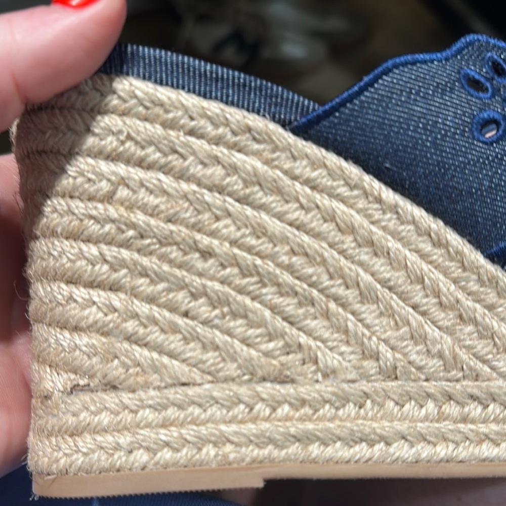 Draper James Navy Blue Cutout Espadrille Wedge Sandals - Picture 5 of 14